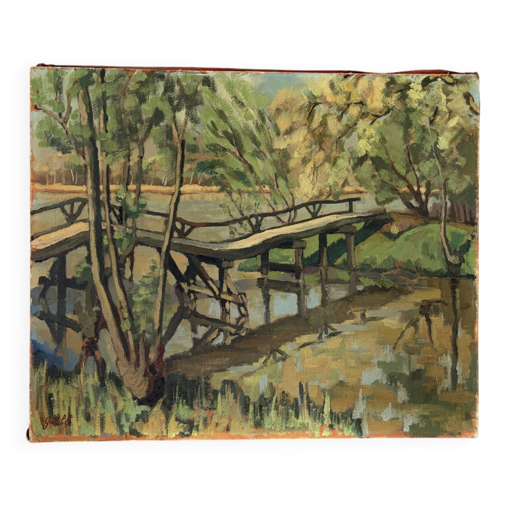 The Footbridge, oil on canvas signed