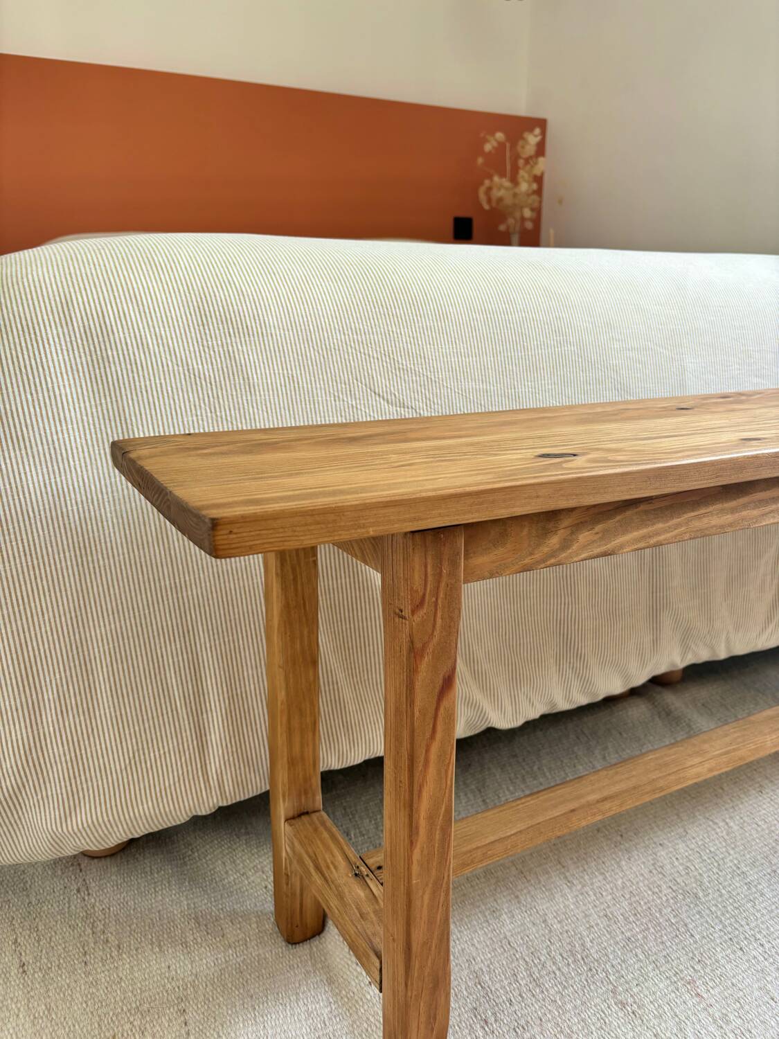 Vintage farm bench, old solid wood, renovated