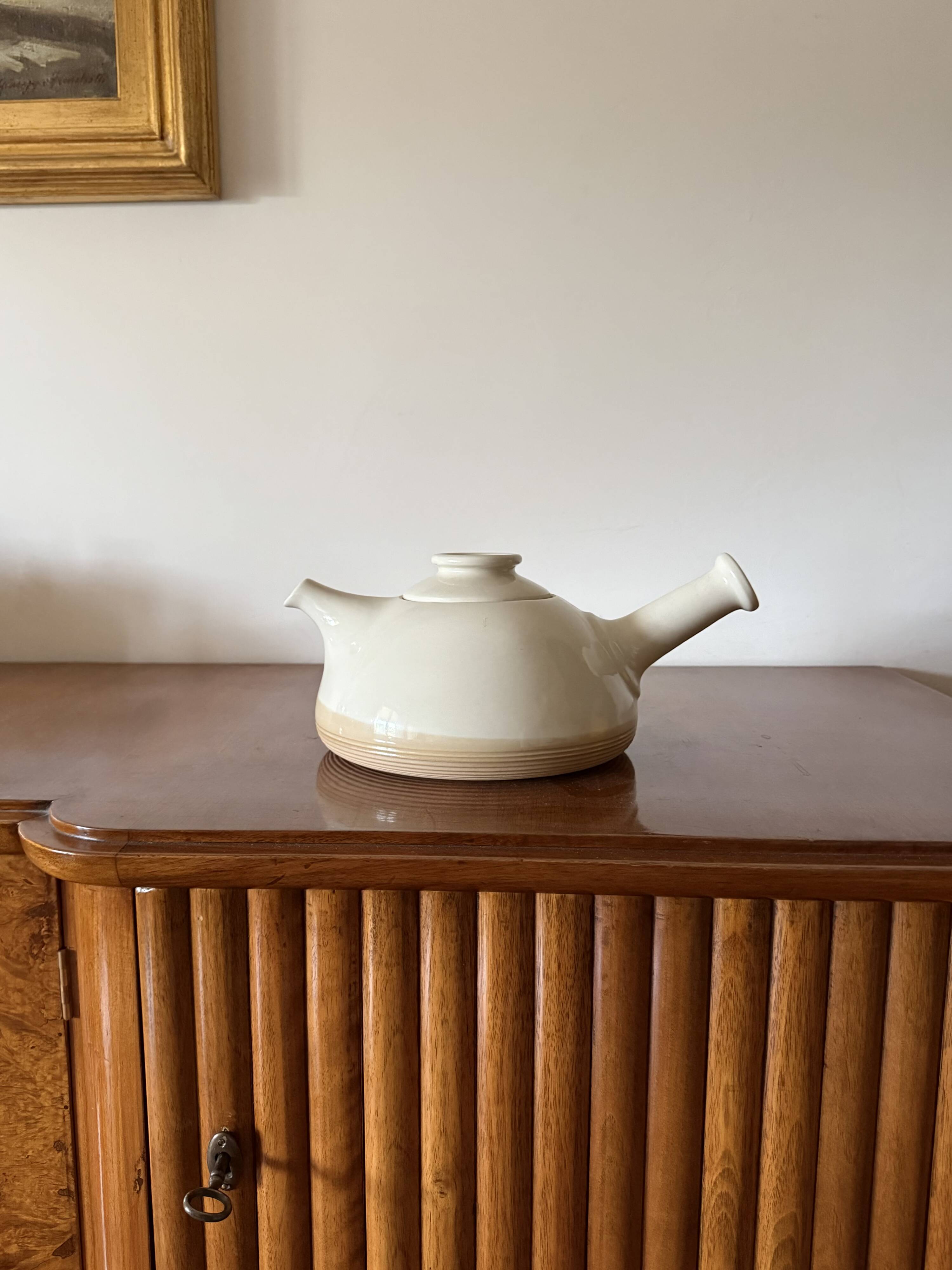 Mid-century Modern cream gres teapot, Franco Bucci Italy ca. 1970