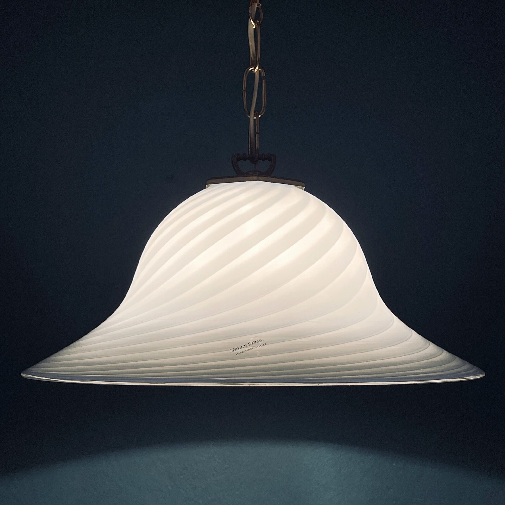 Vintage blue swirl murano pendant lamp Venice glass Italy 1980s