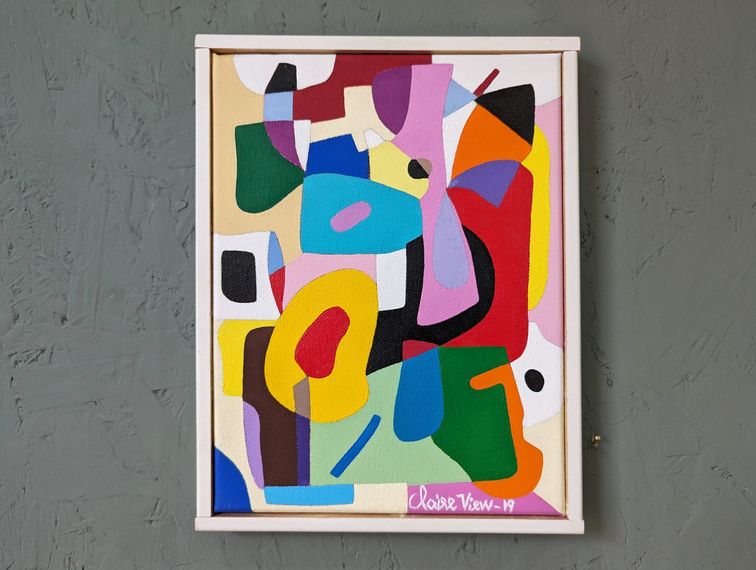 Contemporary Abstract Swedish "The Peach", Small Geometric Abstract Acrylic Painting, 2019