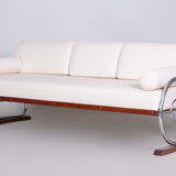 White Slezák sofa - 1930s Czechia - Leather, Beech and Chrome