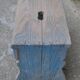 Rustic solid pine stool painted azure blue, low Hungarian farmhouse stool from the 1940s.