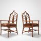 Set of bamboo lounge chairs with Italian 1960 floral cushions