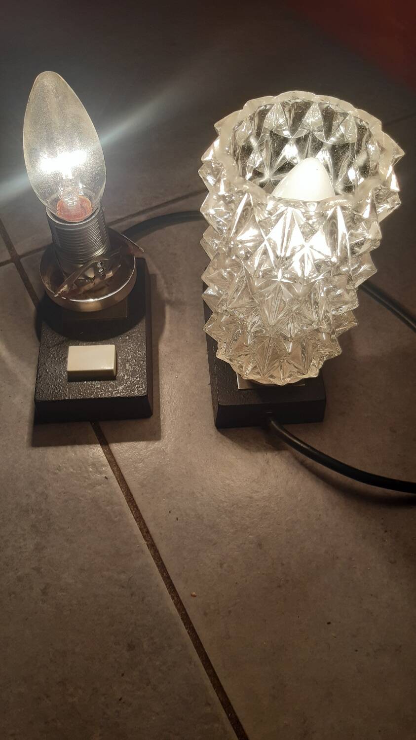 Hillebrand lamps chiseled glass 70s, set of 2