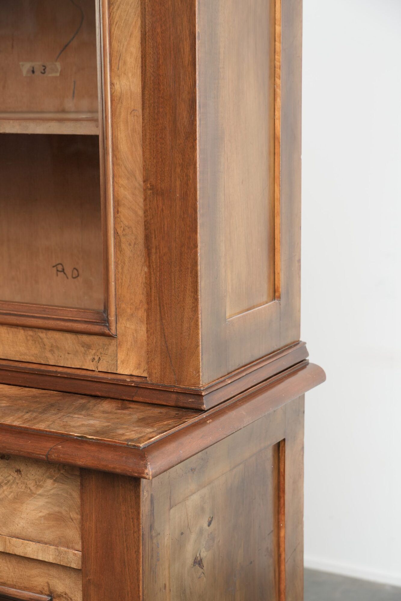 Antique English buffet/bookcase from the 19th century with original glass