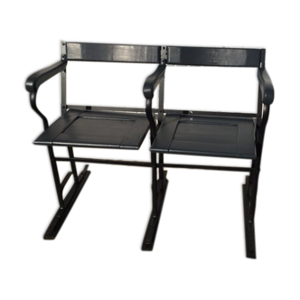 1900 wooden and metal cinema bench