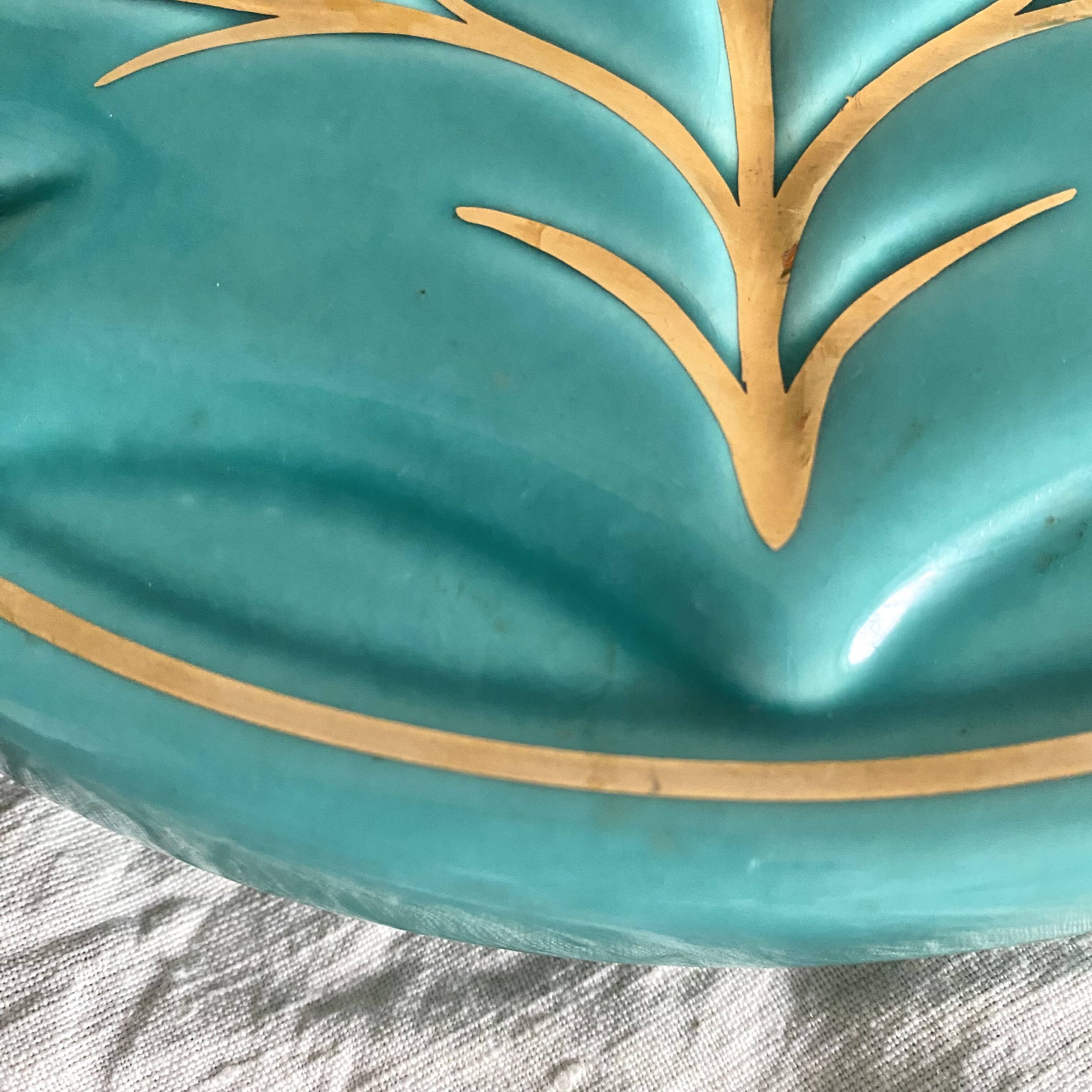 Turquoise and gold leaf slip trivet