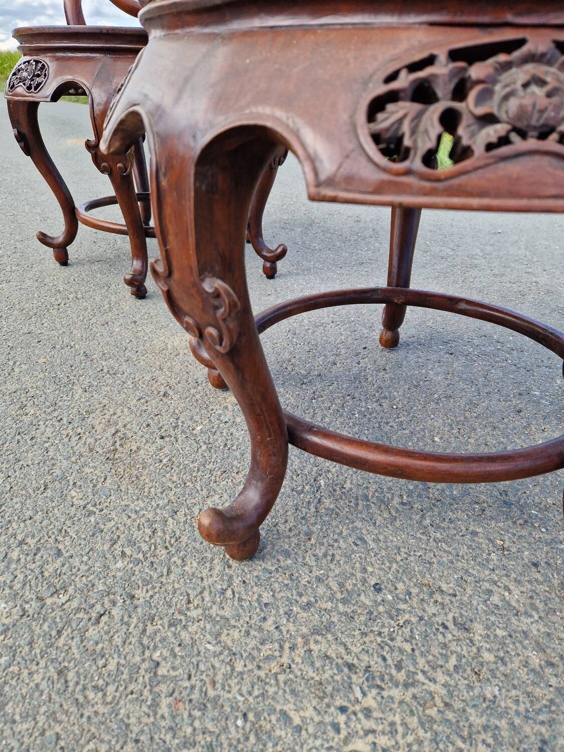 Pair of antique Chinese carved mahogany armchairs, circa 1960s