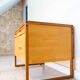 Scandinavian storage unit, solid wood and leather