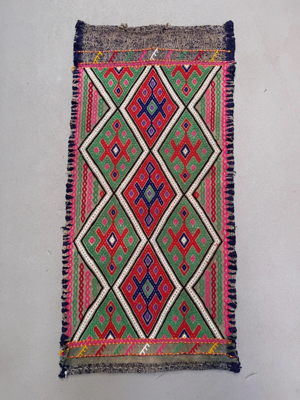 Vintage Turkish mini kilim 42x87 cm wool small kelim runner, shabby chic 2577
