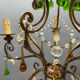 Italian 5-Light Tole Chandelier with Green & Amber Murano Glass Drops,