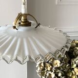 Pleated opaline pendant light