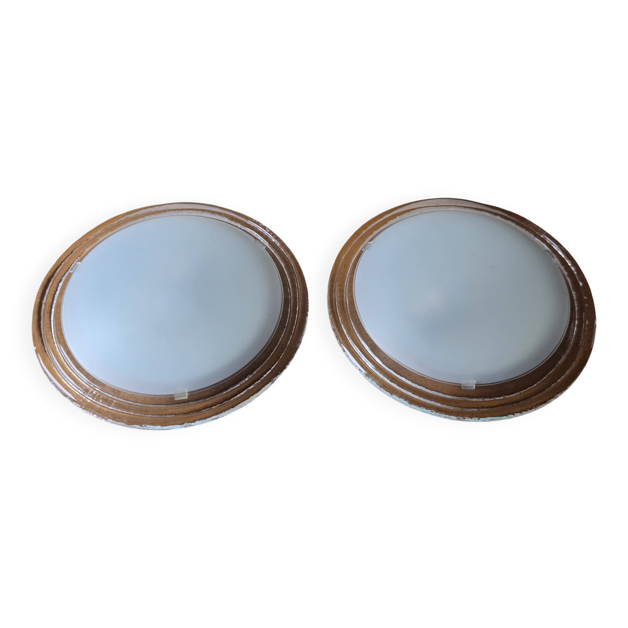 Pair of wall lights or ceiling lights in pressed glass and opaline - vintage design 80