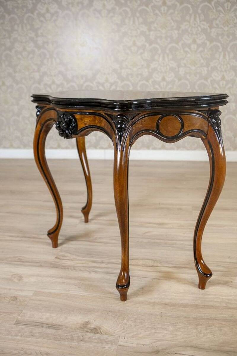 Walnut Wood & Veneer Card Table, Late 19th Century
