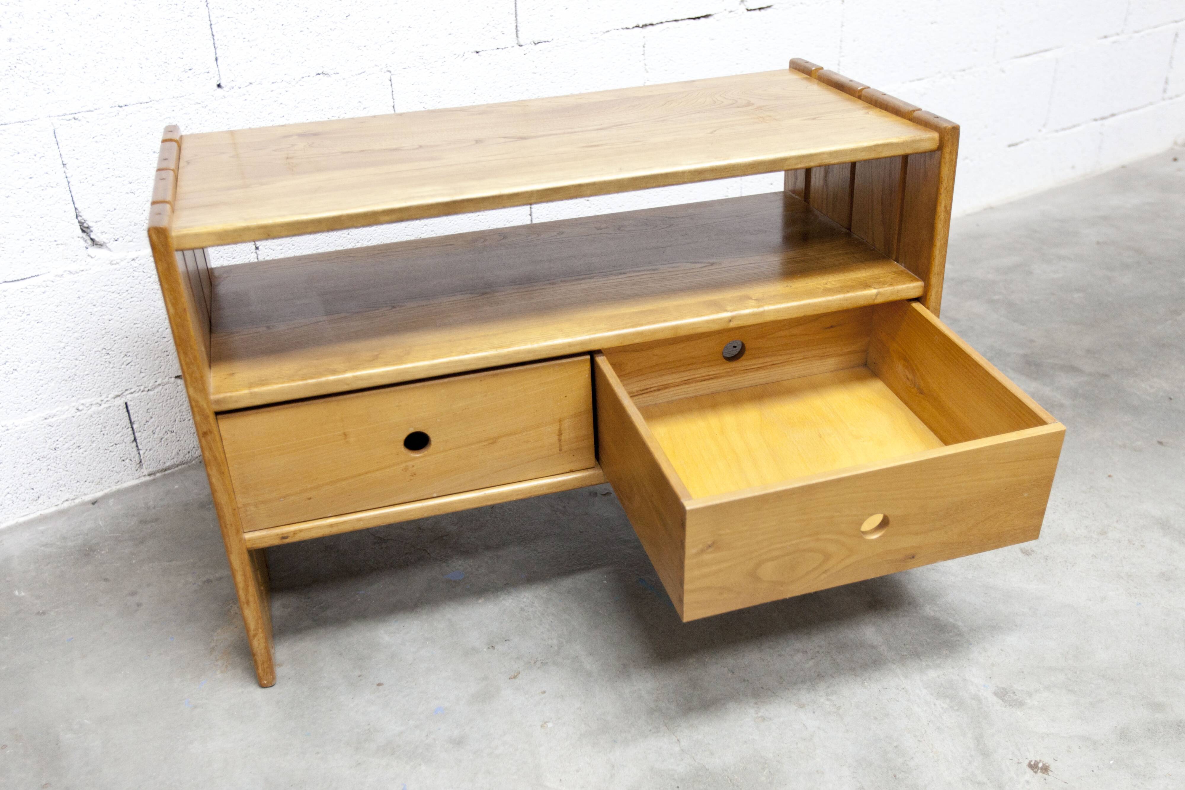 Low furniture Maison Regain solid elm 1960 with drawer