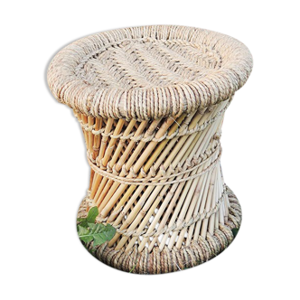 Ancien tabouret en bambou et corde