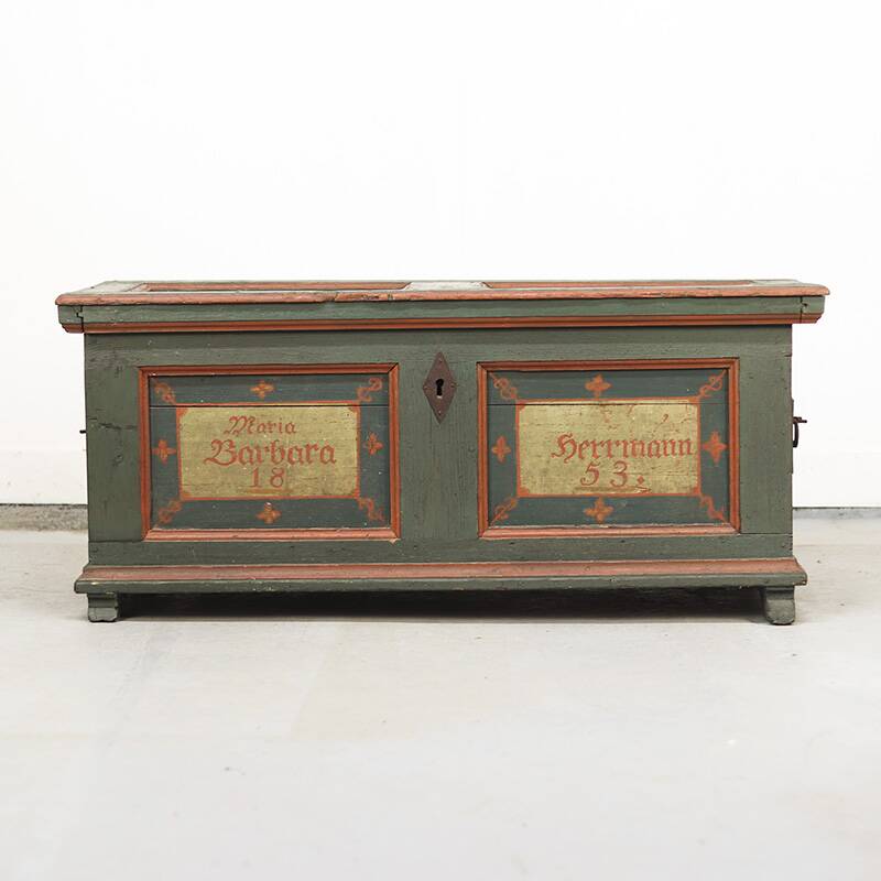 Coffre de mariée peint d'art populaire, 1853