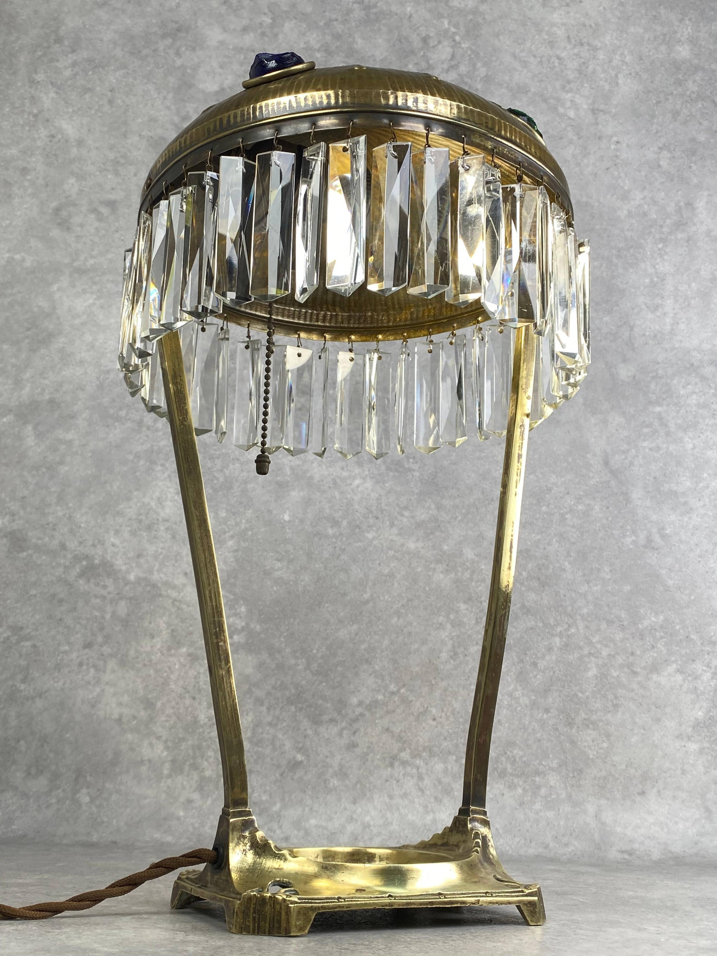 Large Jugendstil desk lamp with crystals