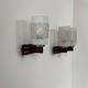 Pair of vintage wall lights, chrome, rosewood and pressed moulded glass, France