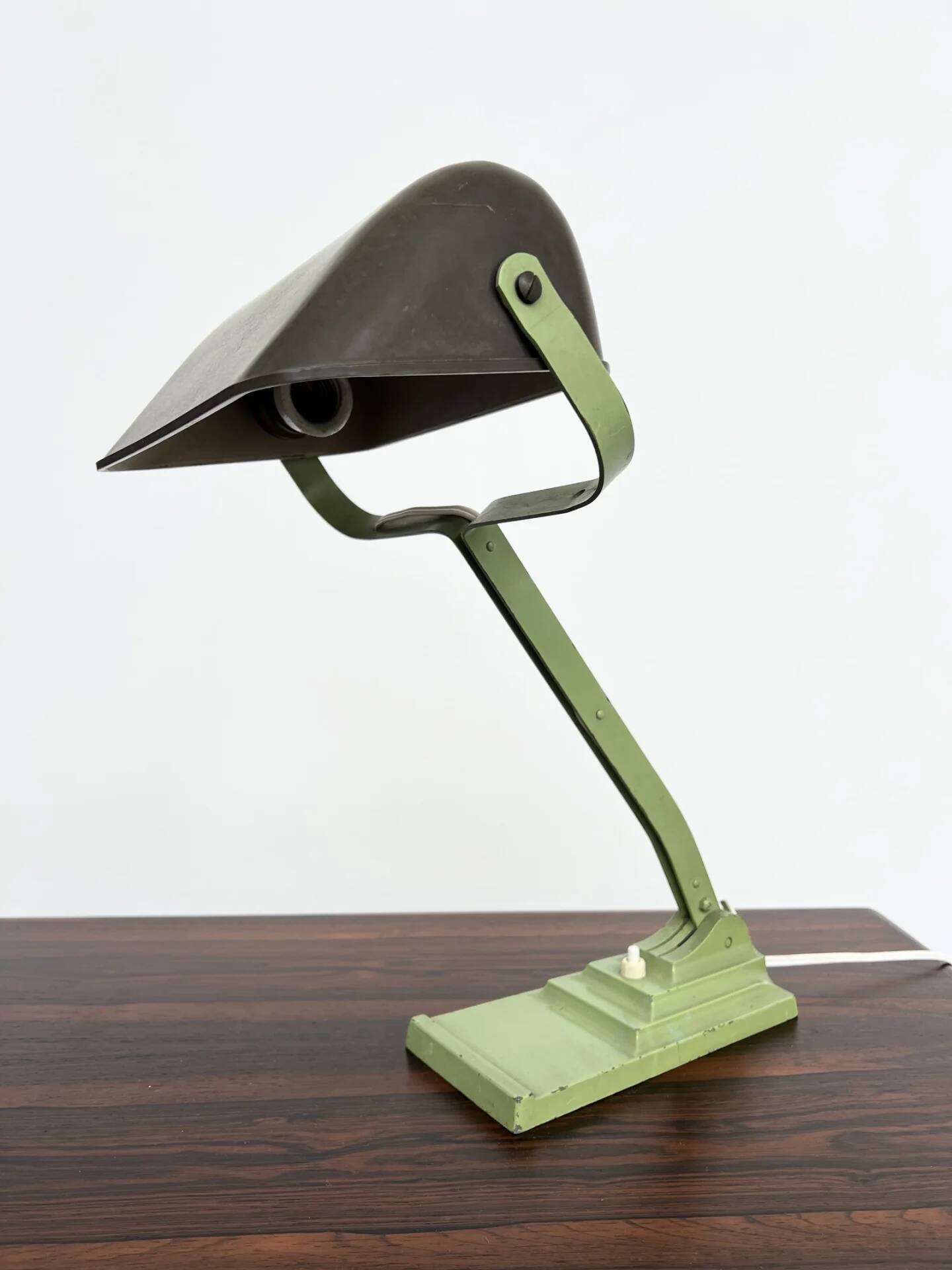 Articulated desk lamp ERPE — Pale green and Bakelite, Belgium, 1930s-40s