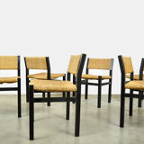 Set of 6 dining chairs with wicker seats by Martin Visser and produced by ‘t Spectrum, 1970s