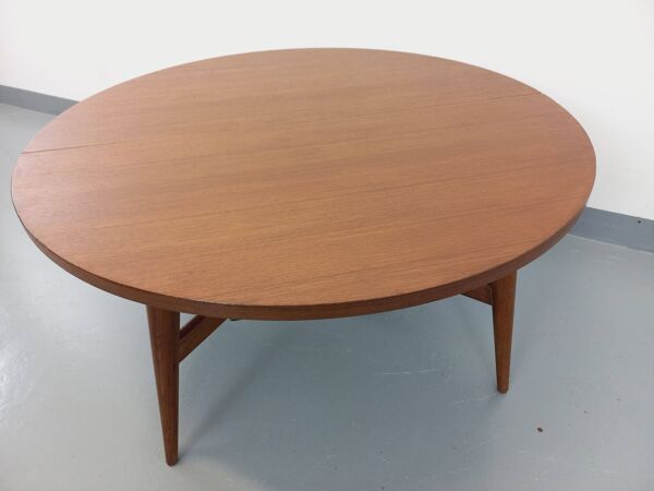 Grande table basse ronde scandinave vintage Smorrebrod de Arne Vodder, extensible en table à manger