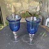 Two large wine glasses in blown and bubbled glass, duo line, vintage