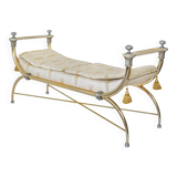 Bench in gilded brass and Empire-style fabric