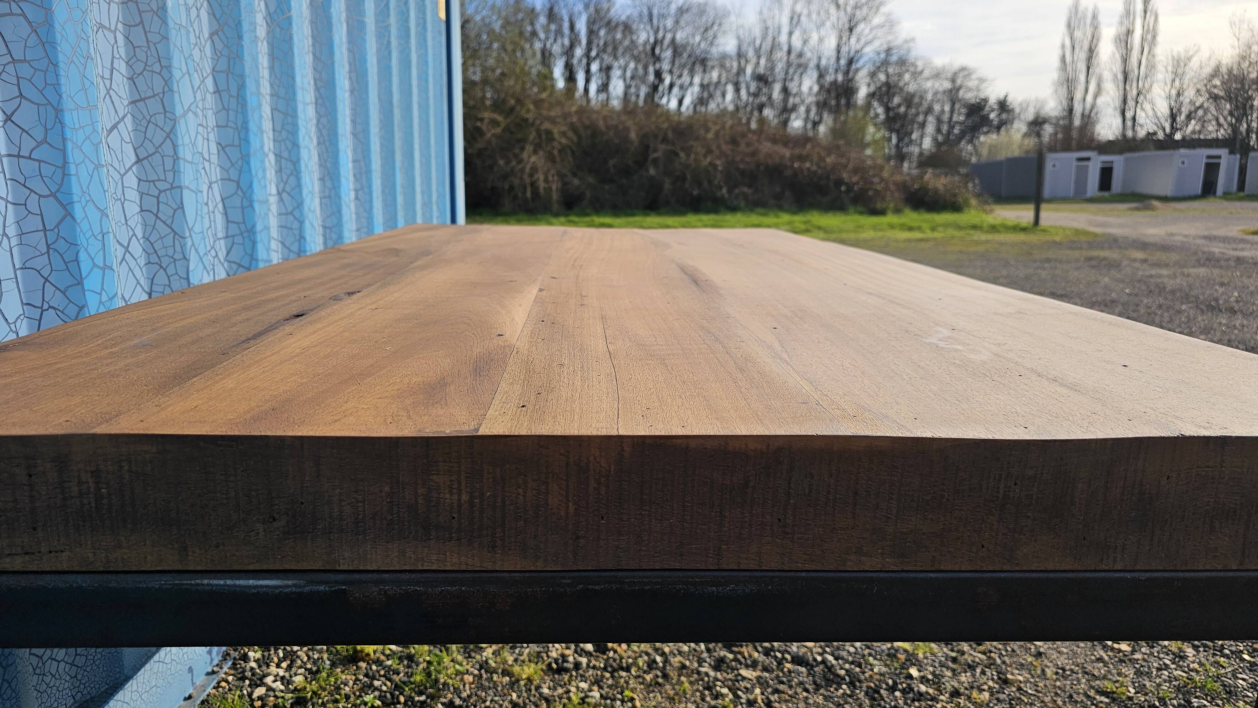 Industrial teak and metal table
