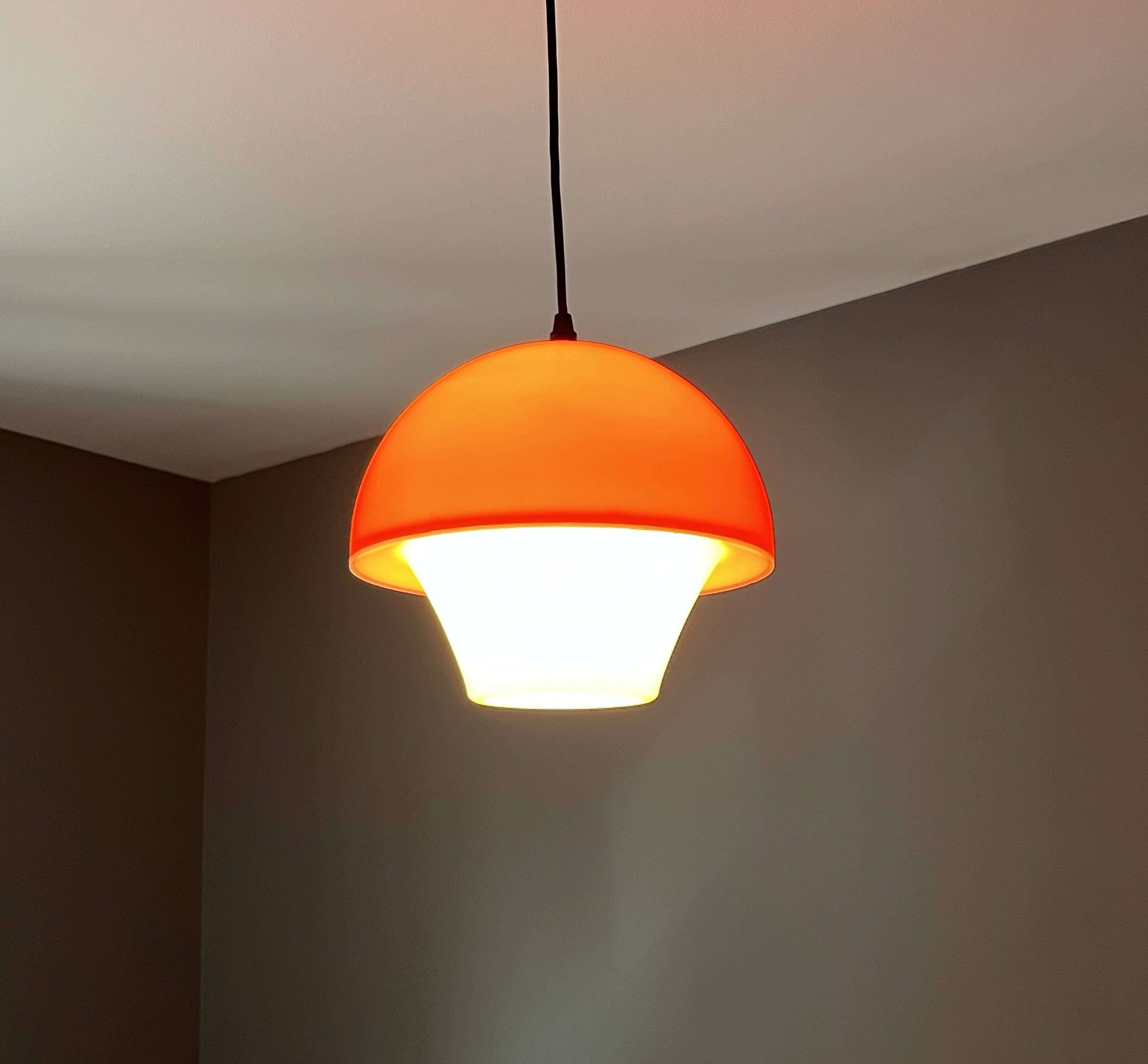 Plafonnier "champignon" orange et blanc vintage (1960-1970)