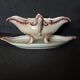 Antique sauce boat in fine earthenware from Sarreguemines, France, neo style.
