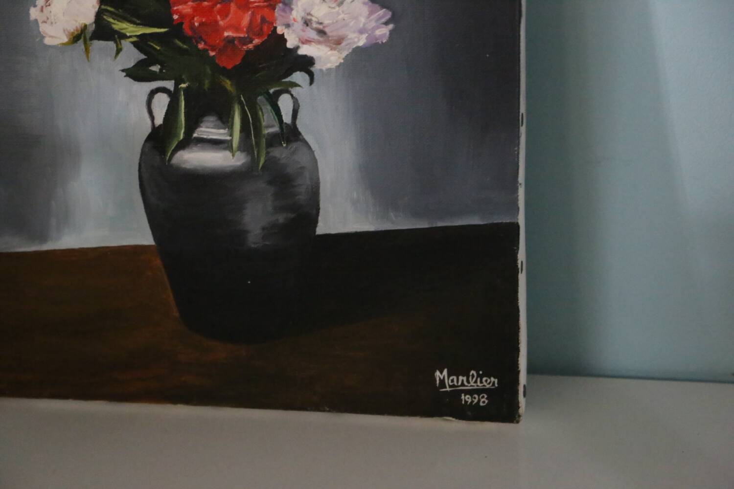 Painting Bouquet, still life, signed Marlier