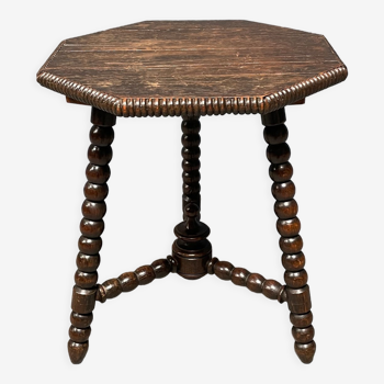 Dark brown oak tripod bobbin side table