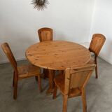 French design pine table and chair set from the 70s brutalist vintage arcs