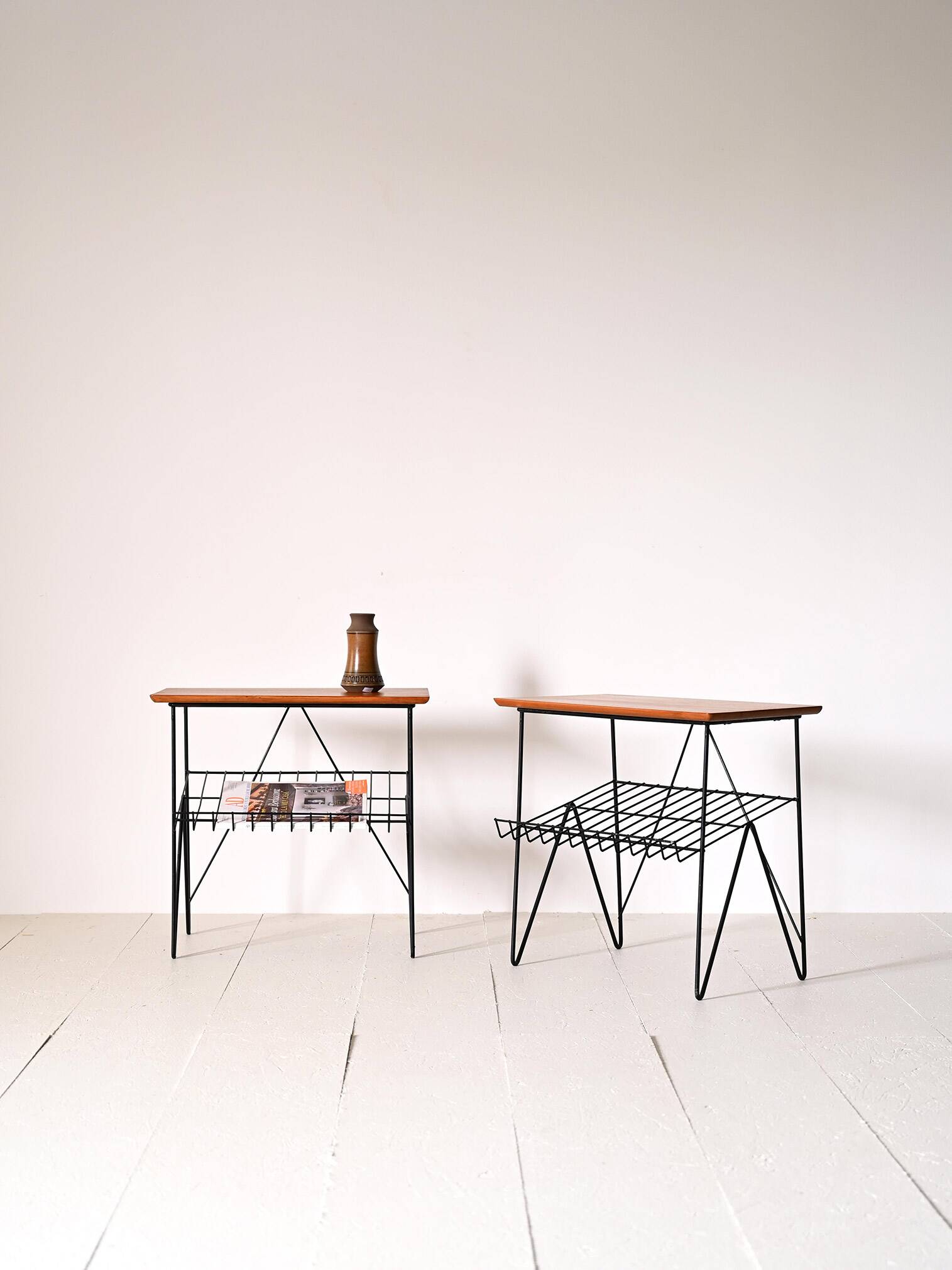 Pair of wooden and metal side tables