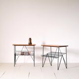 Paire de tables d'appoint en bois et métal