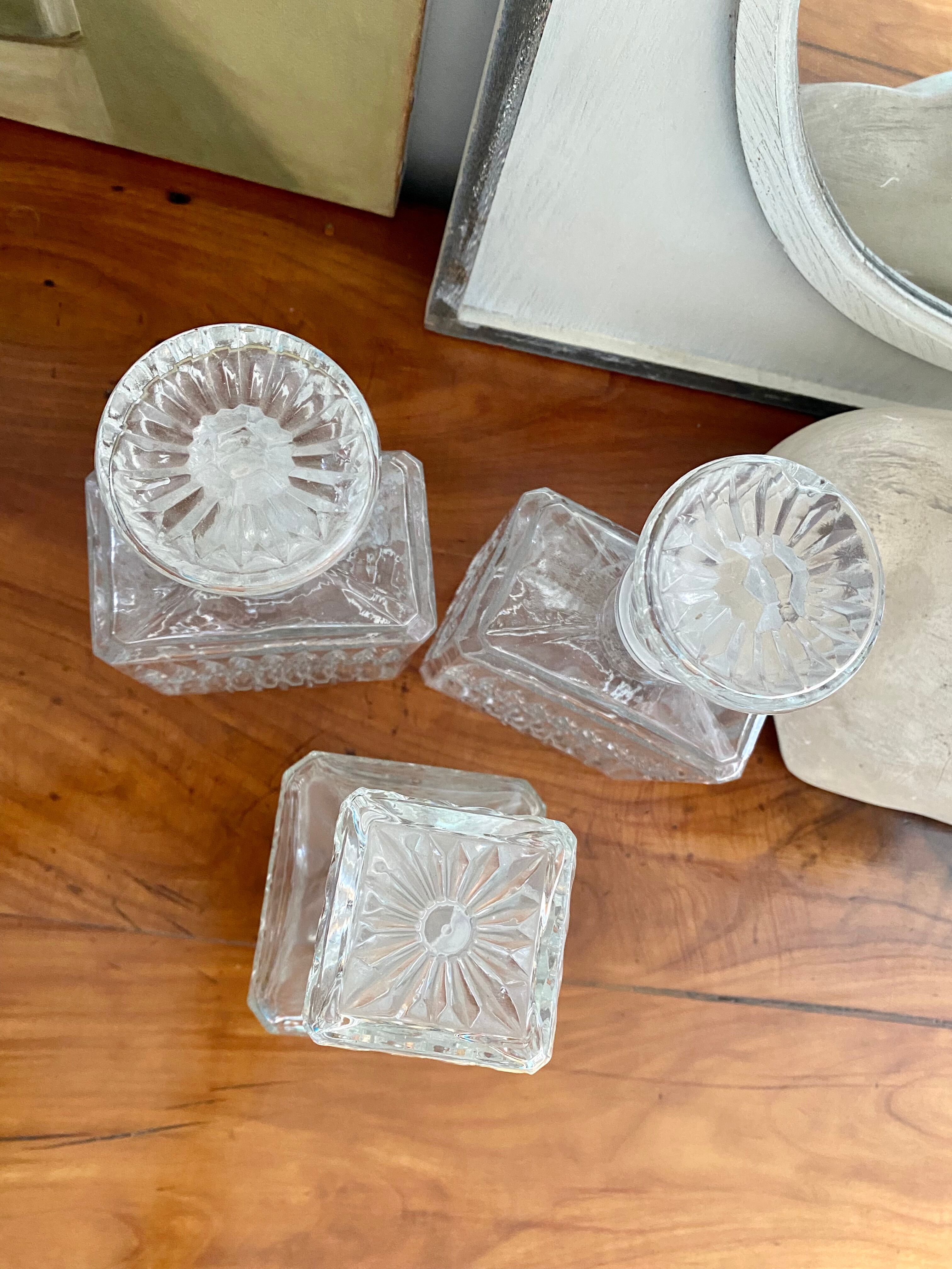Set of 3 glass whiskey decanters