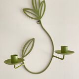 Wall Candle Holder, Green Metal Leaves