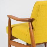 Vintage original armchair , 1960s, fully restored, yellow fabric, teak