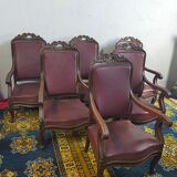 Series of 6 Louis XV armchairs in mahogany and leather