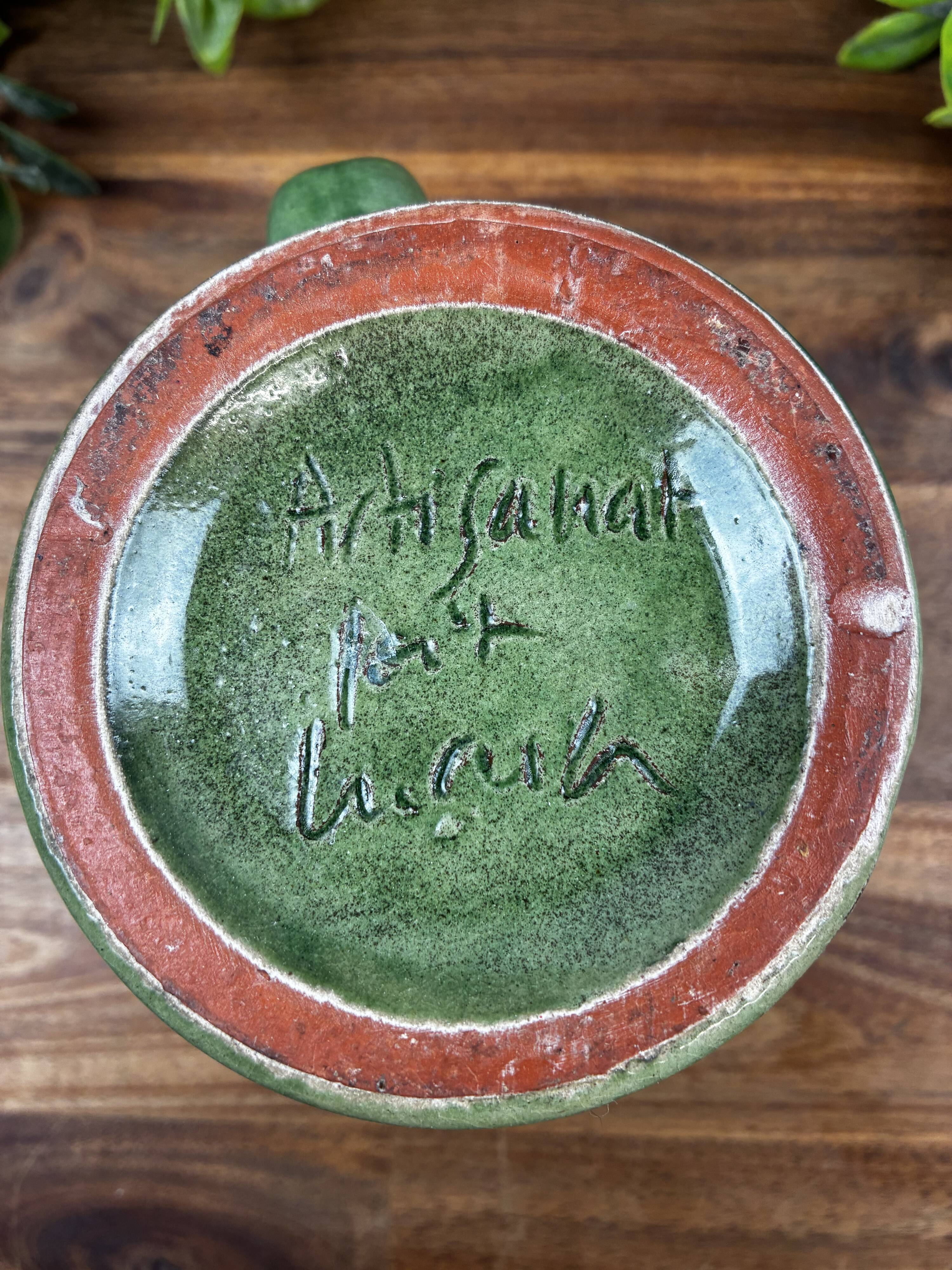Old Green Glazed Ceramic Goblet with Grape Cluster Decoration