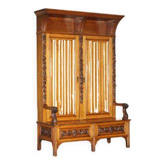 Victorian Antique Bacon Bench in Carved Walnut by Hampton & Sons