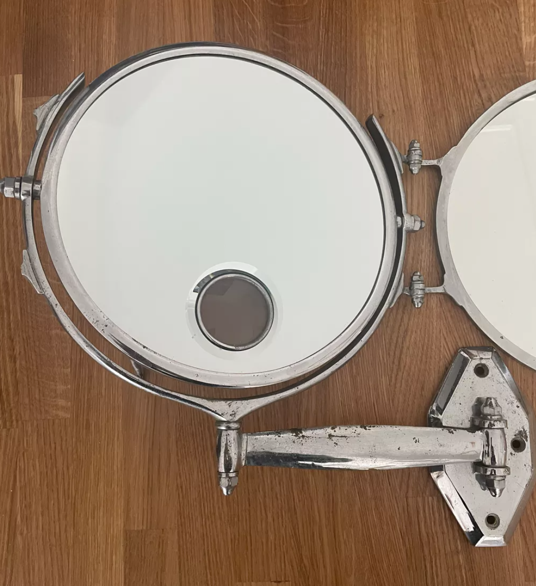 Vintage illuminated adjustable mirror, Double Brot, France 1950