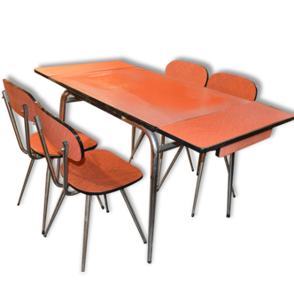Ensemble table + 4 chaises en formica des années 60