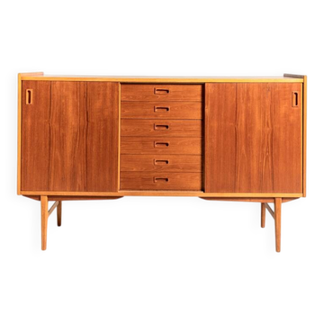 Scandinavian teak and oak highboard, 1960s