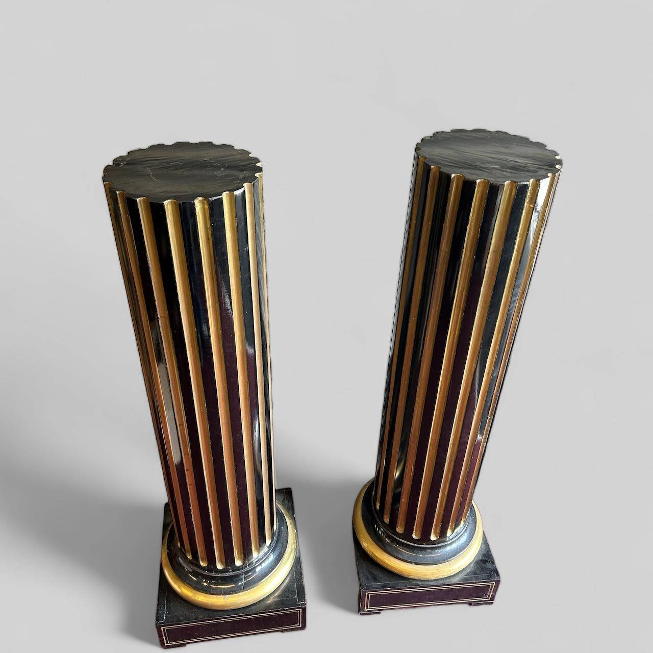 Rare Pair Of Sheaths - Truncated Columns From Napoleon III Period Lacquered Wood And Brass H 144 Cm