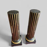 Rare Pair Of Sheaths - Truncated Columns From Napoleon III Period Lacquered Wood And Brass H 144 Cm