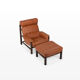 Fauteuil brutaliste et pouf en cuir de cognac, années 1970