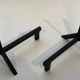 Pair of Modernist Black Iron Andirons with Diamond Finials and Angled Bases